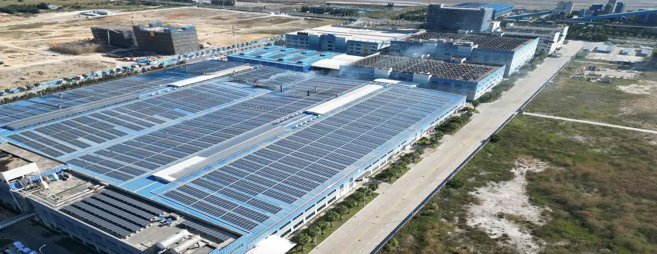 Rooftop solar panels installed on a commerce center