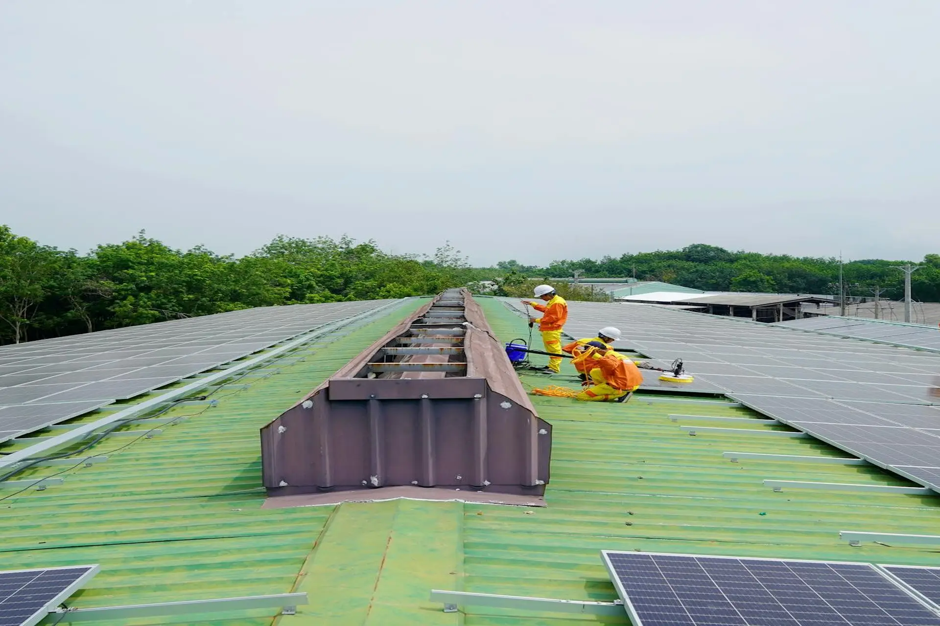 Solar workers are installing solar panels