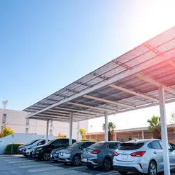 Solar panels installed on a carpot in a car parking area