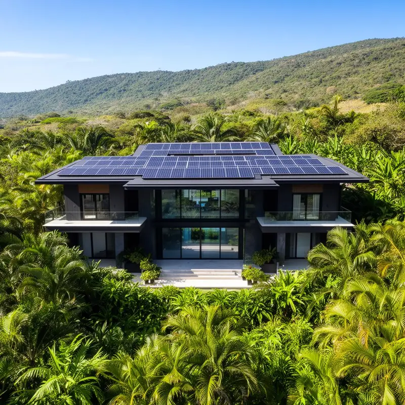 A home with roof solar system in the center of mountains
