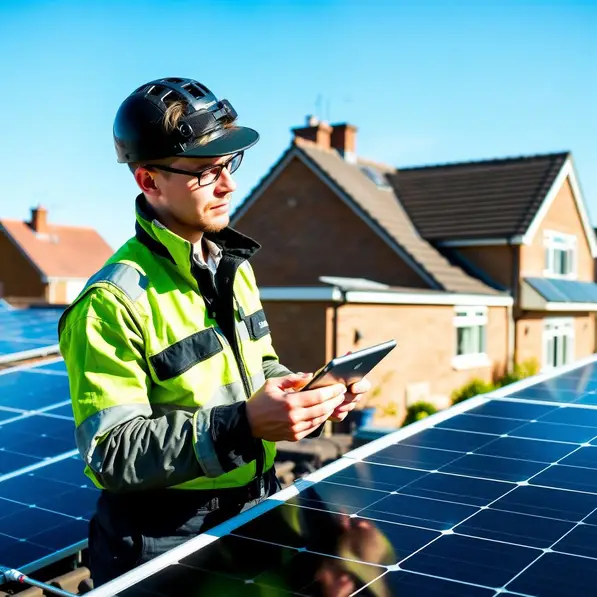 Solar technician taking thermal imaging of the panel