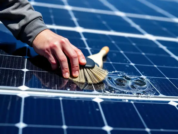 Solar technician cleaning solar panels
