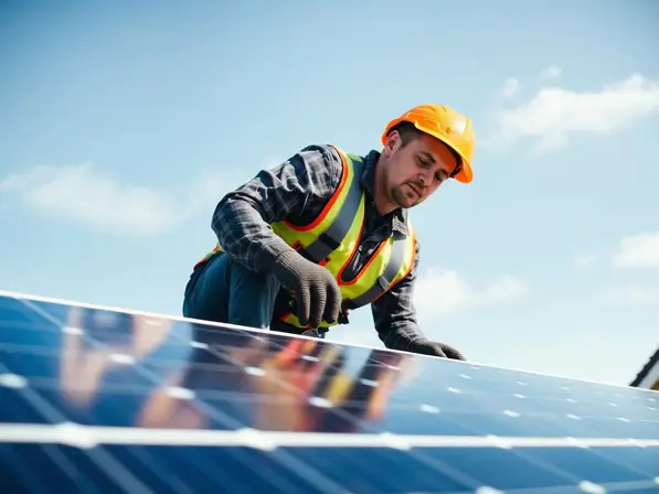 Tecjnician installing solar panels