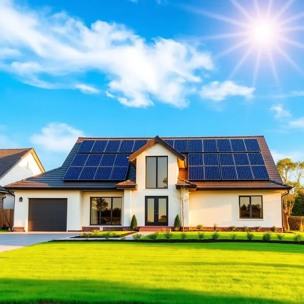 A modern home with solar panels on roof